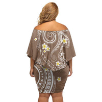 Polynesia Tribal Off Shoulder Short Dress Mocha Plumeria Tentacles LT7 - Polynesian Pride