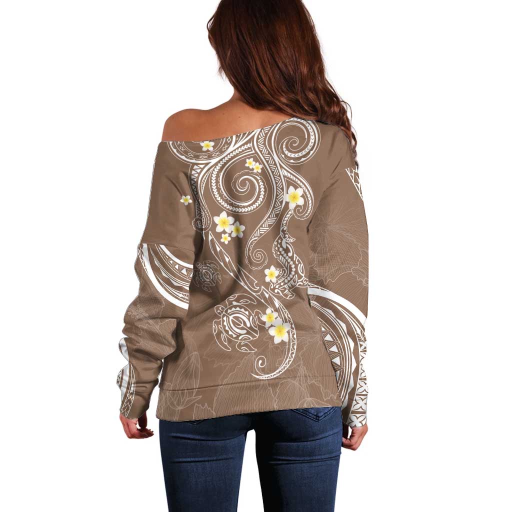 Polynesia Tribal Off Shoulder Sweater Mocha Plumeria Tentacles LT7 - Polynesian Pride