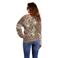 Polynesia Tribal Off Shoulder Sweater Mocha Plumeria Tentacles LT7 - Polynesian Pride