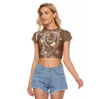 Polynesia Tribal Raglan Cropped T Shirt Mocha Plumeria Tentacles LT7 Female Mocha - Polynesian Pride