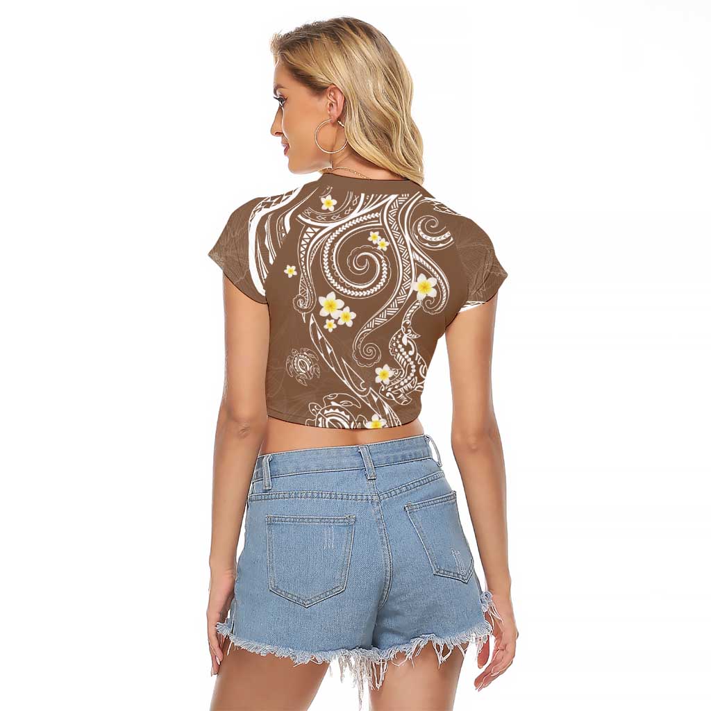 Polynesia Tribal Raglan Cropped T Shirt Mocha Plumeria Tentacles LT7 - Polynesian Pride