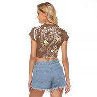 Polynesia Tribal Raglan Cropped T Shirt Mocha Plumeria Tentacles LT7 - Polynesian Pride
