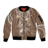 Polynesia Tribal Sleeve Zip Bomber Jacket Mocha Plumeria Tentacles LT7 Unisex Mocha - Polynesian Pride
