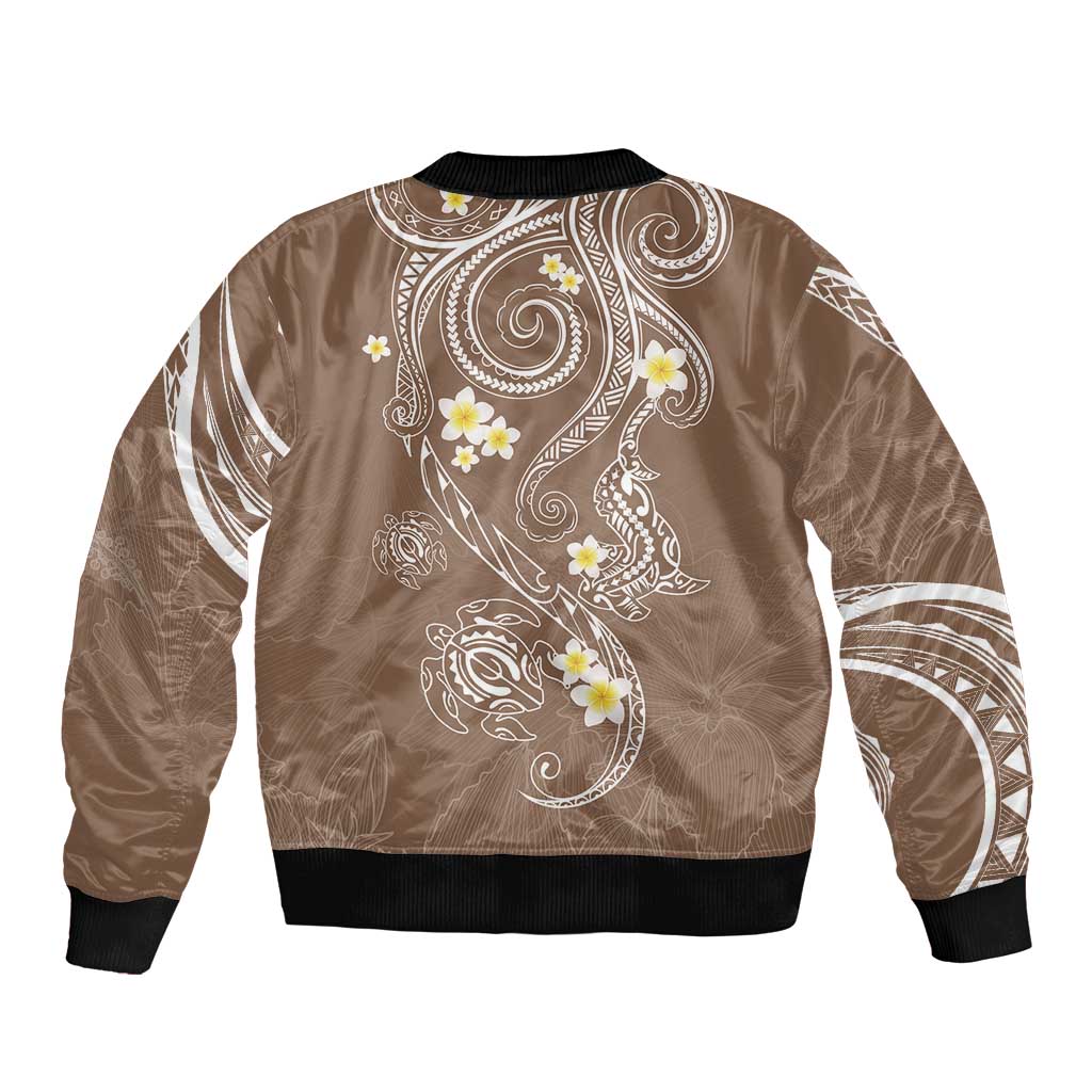 Polynesia Tribal Sleeve Zip Bomber Jacket Mocha Plumeria Tentacles LT7 - Polynesian Pride