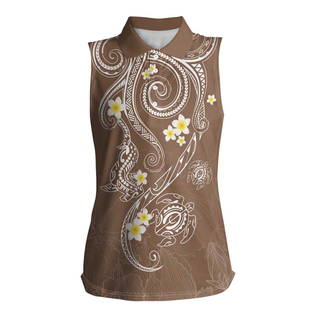 Polynesia Tribal Women Sleeveless Polo Shirt Mocha Plumeria Tentacles LT7 Female Mocha - Polynesian Pride
