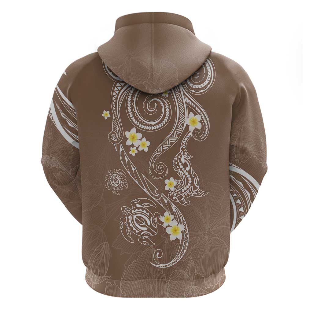 Polynesia Tribal Zip Hoodie Mocha Plumeria Tentacles LT7 - Polynesian Pride