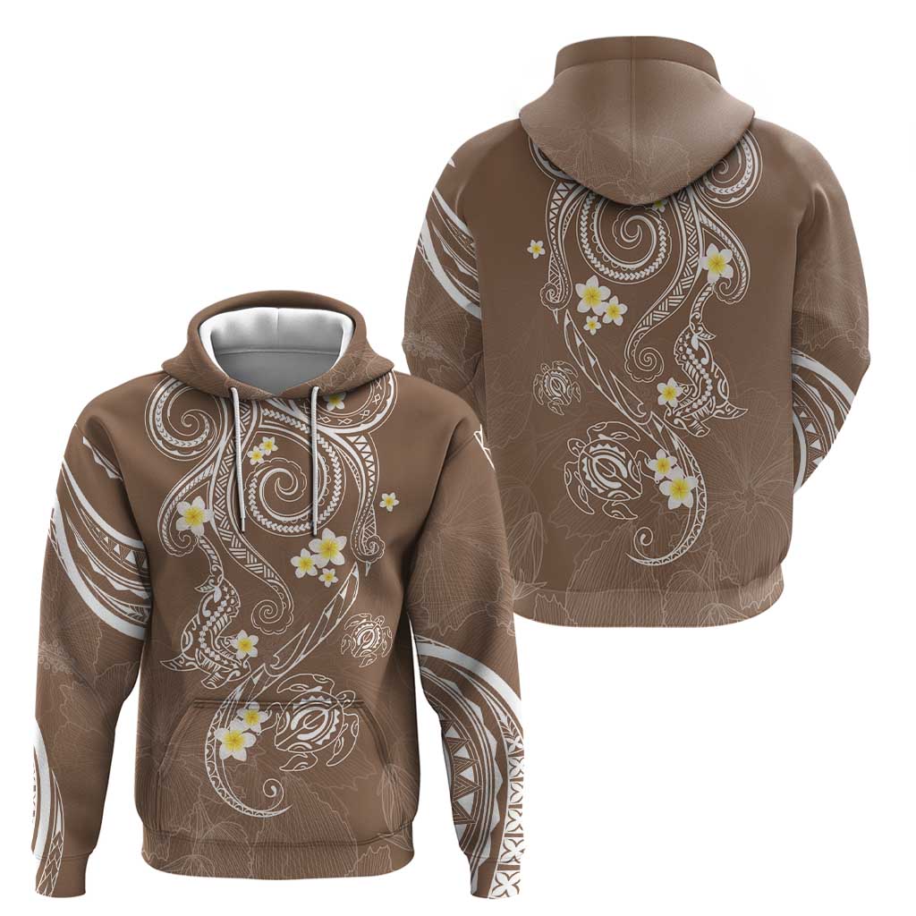 Polynesia Tribal Zip Hoodie Mocha Plumeria Tentacles LT7 - Polynesian Pride