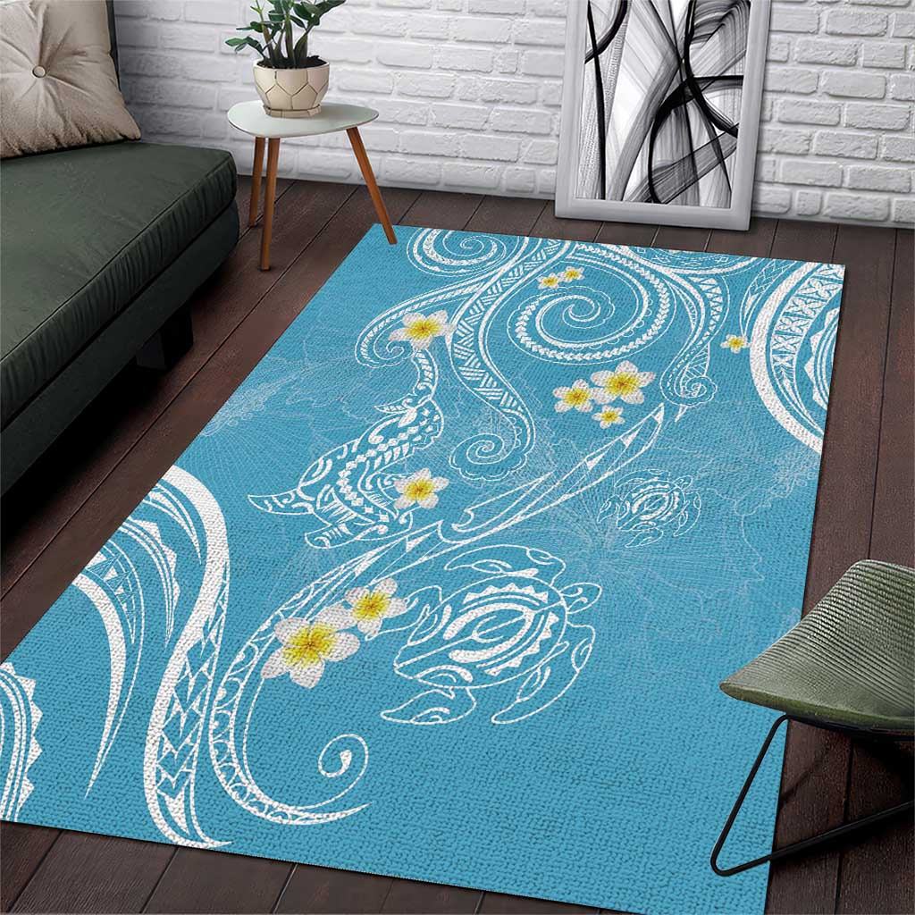 Polynesia Tribal Area Rug Turquoise Plumeria Tentacles LT7 Turquoise - Polynesian Pride