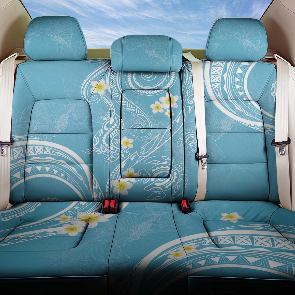 Polynesia Tribal Back Car Seat Cover Turquoise Plumeria Tentacles LT7 One Size Turquoise - Polynesian Pride