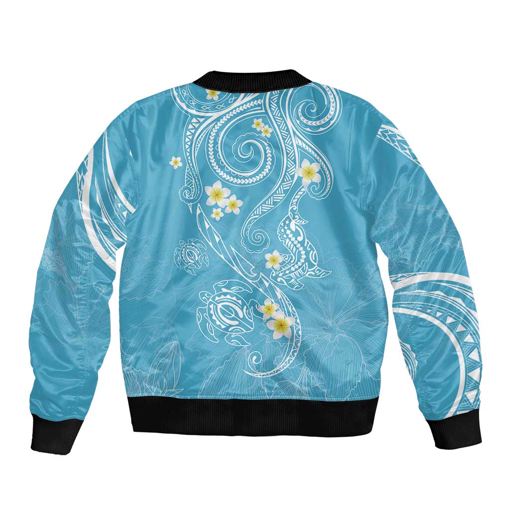 Polynesia Tribal Bomber Jacket Turquoise Plumeria Tentacles LT7 - Polynesian Pride