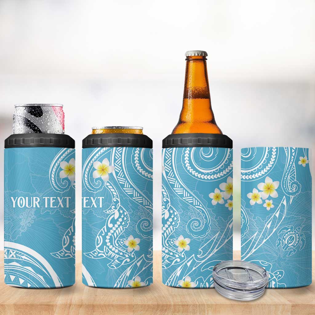 Polynesia Tribal 4 in 1 Can Cooler Tumbler Turquoise Plumeria Tentacles