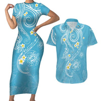 Polynesia Tribal Couples Matching Short Sleeve Bodycon Dress and Hawaiian Shirt Turquoise Plumeria Tentacles LT7 Turquoise - Polynesian Pride