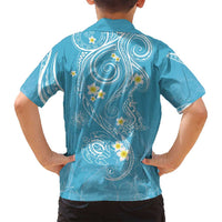 Polynesia Tribal Family Matching Long Sleeve Bodycon Dress and Hawaiian Shirt Turquoise Plumeria Tentacles LT7 - Polynesian Pride