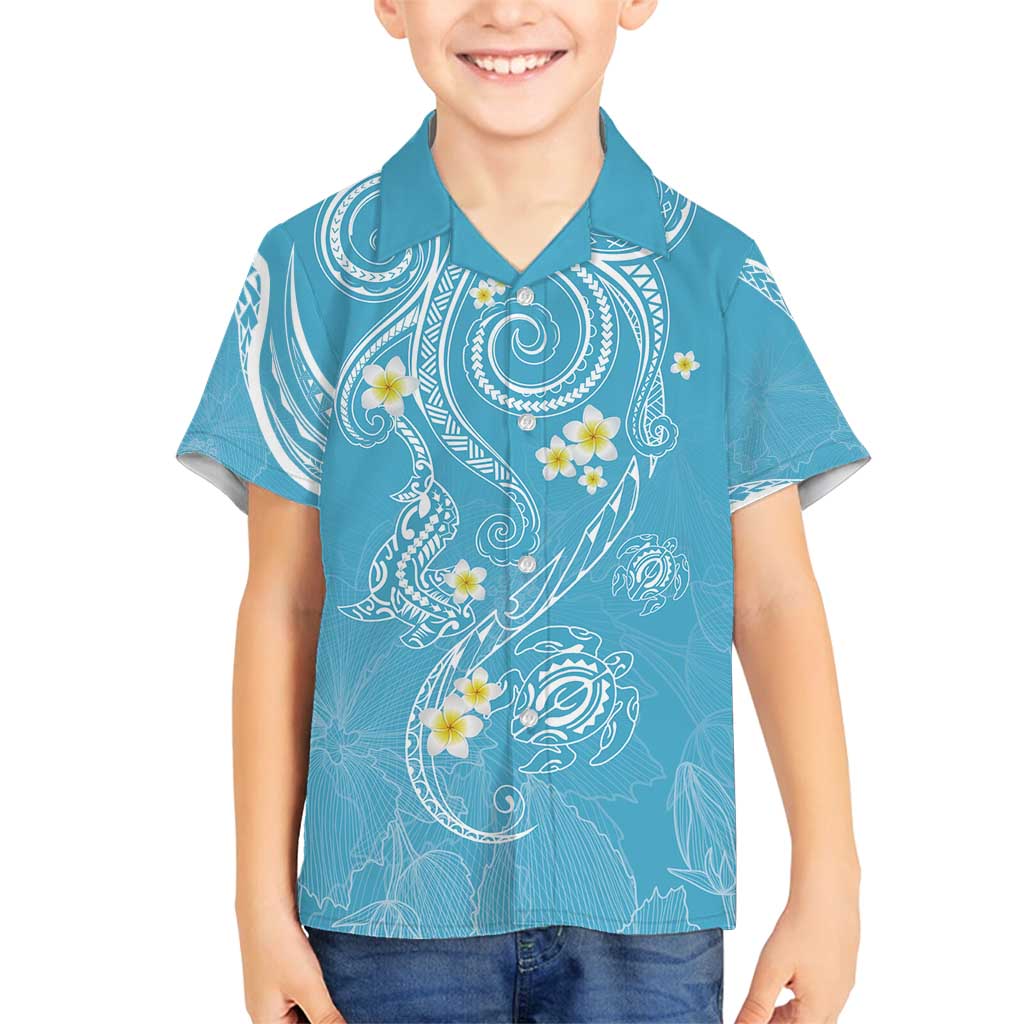 Polynesia Tribal Family Matching Long Sleeve Bodycon Dress and Hawaiian Shirt Turquoise Plumeria Tentacles LT7 Son's Shirt Turquoise - Polynesian Pride