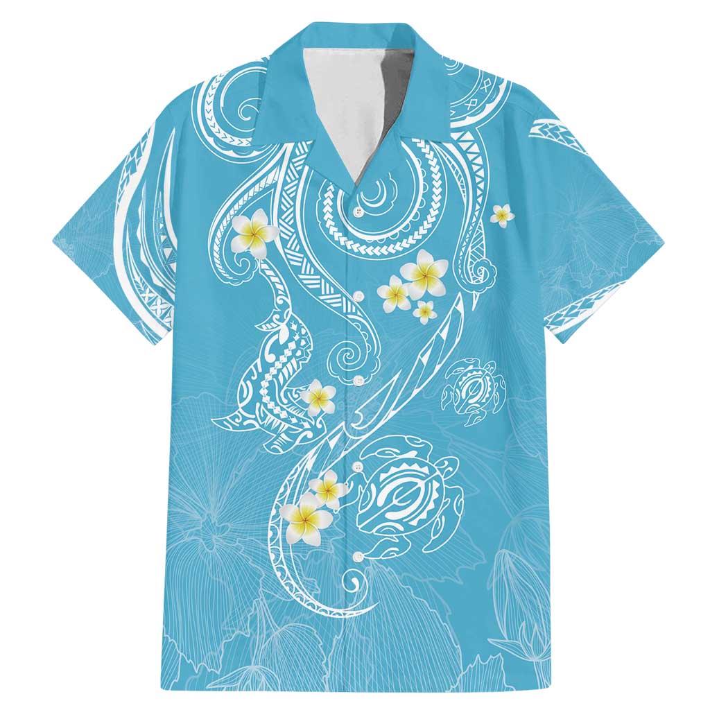 Polynesia Tribal Family Matching Mermaid Dress and Hawaiian Shirt Turquoise Plumeria Tentacles LT7 Dad's Shirt - Short Sleeve Turquoise - Polynesian Pride
