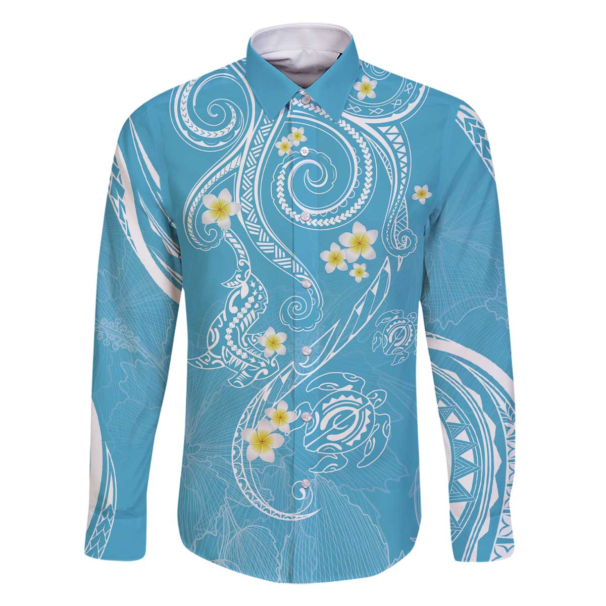 Polynesia Tribal Family Matching Off The Shoulder Long Sleeve Dress and Hawaiian Shirt Turquoise Plumeria Tentacles LT7 - Polynesian Pride