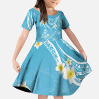 Polynesia Tribal Family Matching Off Shoulder Maxi Dress and Hawaiian Shirt Turquoise Plumeria Tentacles LT7 Daughter's Dress Turquoise - Polynesian Pride
