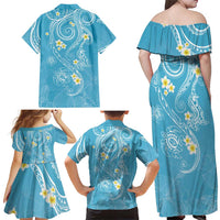 Polynesia Tribal Family Matching Off Shoulder Maxi Dress and Hawaiian Shirt Turquoise Plumeria Tentacles LT7 - Polynesian Pride