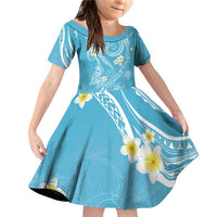Polynesia Tribal Family Matching Off Shoulder Short Dress and Hawaiian Shirt Turquoise Plumeria Tentacles LT7 Daughter's Dress Turquoise - Polynesian Pride