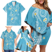 Polynesia Tribal Family Matching Off Shoulder Short Dress and Hawaiian Shirt Turquoise Plumeria Tentacles LT7 - Polynesian Pride