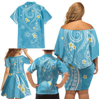 Polynesia Tribal Family Matching Off Shoulder Short Dress and Hawaiian Shirt Turquoise Plumeria Tentacles LT7 - Polynesian Pride