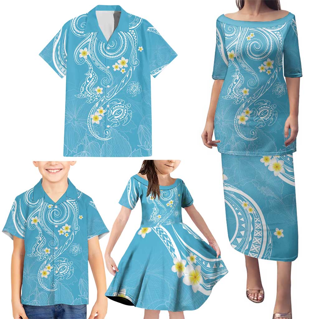 Polynesia Tribal Family Matching Puletasi and Hawaiian Shirt Turquoise Plumeria Tentacles LT7 - Polynesian Pride