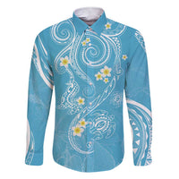 Polynesia Tribal Family Matching Short Sleeve Bodycon Dress and Hawaiian Shirt Turquoise Plumeria Tentacles LT7 Dad's Shirt - Long Sleeve Turquoise - Polynesian Pride