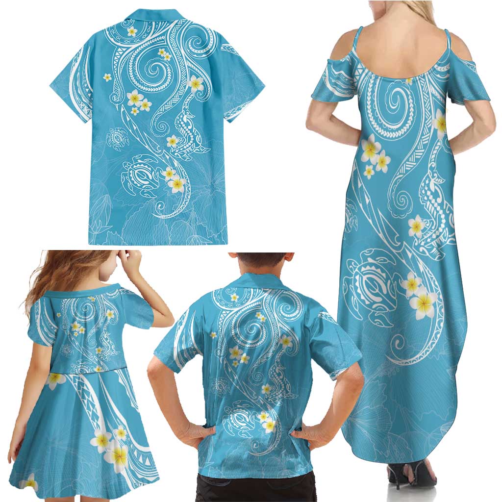 Polynesia Tribal Family Matching Summer Maxi Dress and Hawaiian Shirt Turquoise Plumeria Tentacles LT7 - Polynesian Pride