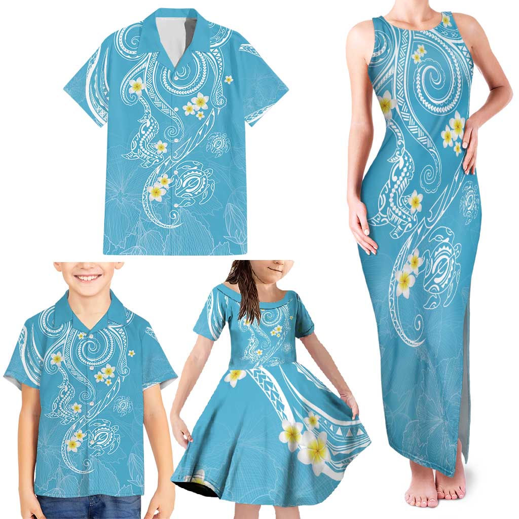 Polynesia Tribal Family Matching Tank Maxi Dress and Hawaiian Shirt Turquoise Plumeria Tentacles LT7 - Polynesian Pride