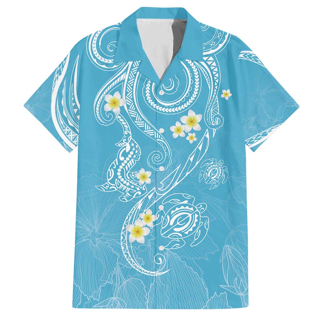 Polynesia Tribal Family Matching Tank Maxi Dress and Hawaiian Shirt Turquoise Plumeria Tentacles LT7 Dad's Shirt - Short Sleeve Turquoise - Polynesian Pride