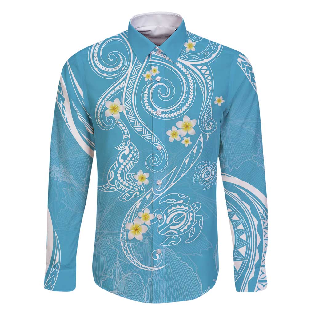 Polynesia Tribal Family Matching Tank Maxi Dress and Hawaiian Shirt Turquoise Plumeria Tentacles LT7 Dad's Shirt - Long Sleeve Turquoise - Polynesian Pride