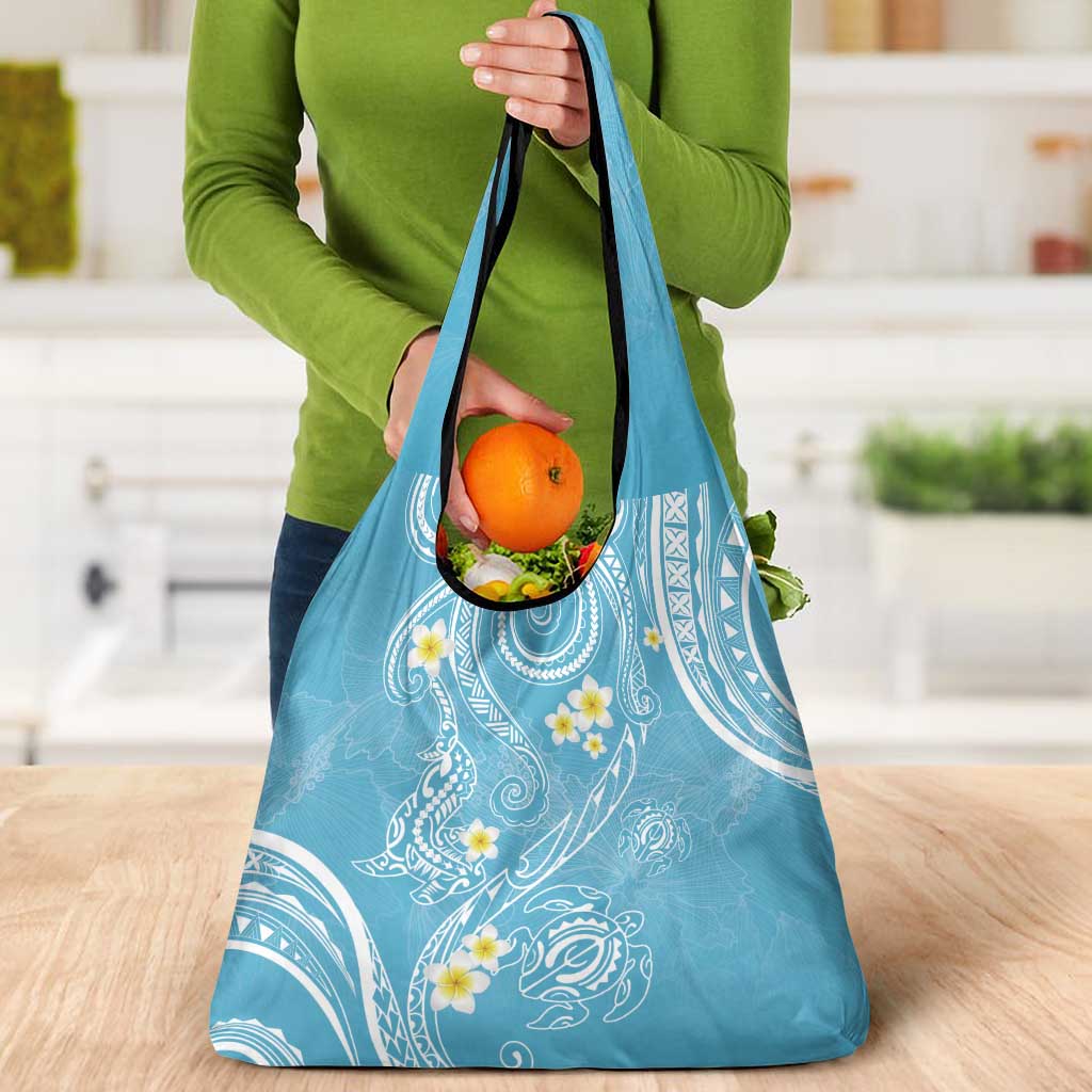 Polynesia Tribal Grocery Bag Turquoise Plumeria Tentacles