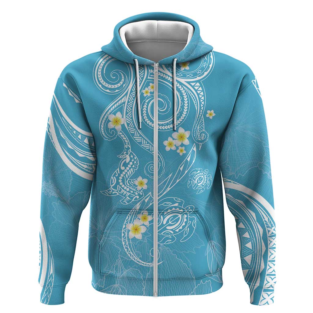 Polynesia Tribal Hoodie Turquoise Plumeria Tentacles LT7 Zip Hoodie Turquoise - Polynesian Pride