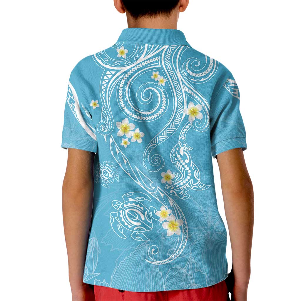 Polynesia Tribal Kid Polo Shirt Turquoise Plumeria Tentacles LT7 - Polynesian Pride