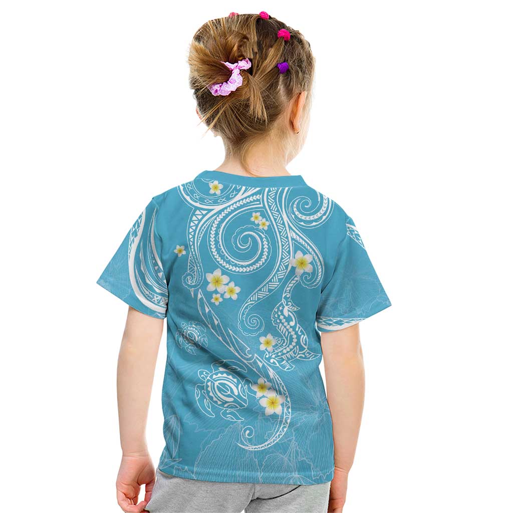 Polynesia Tribal Kid T Shirt Turquoise Plumeria Tentacles LT7 - Polynesian Pride