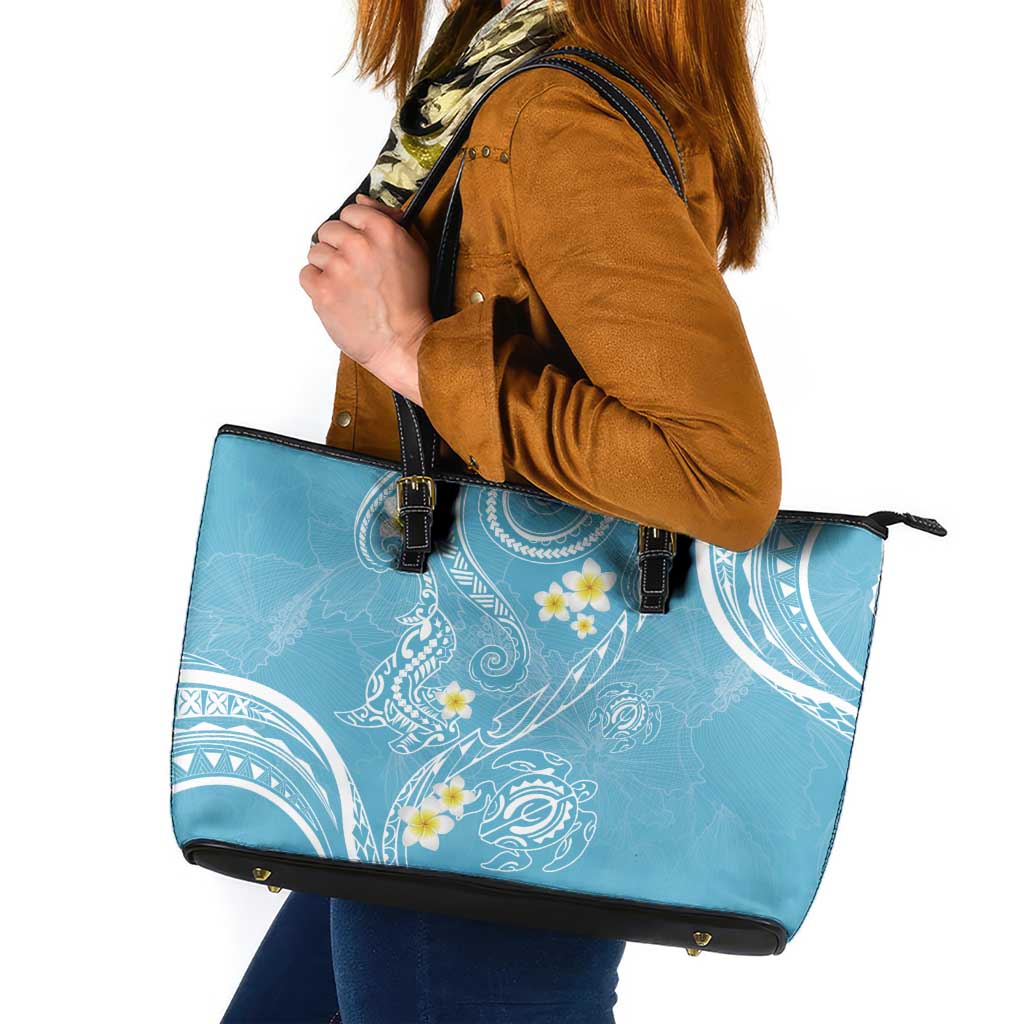 Polynesia Tribal Leather Tote Bag Turquoise Plumeria Tentacles LT7 Turquoise - Polynesian Pride