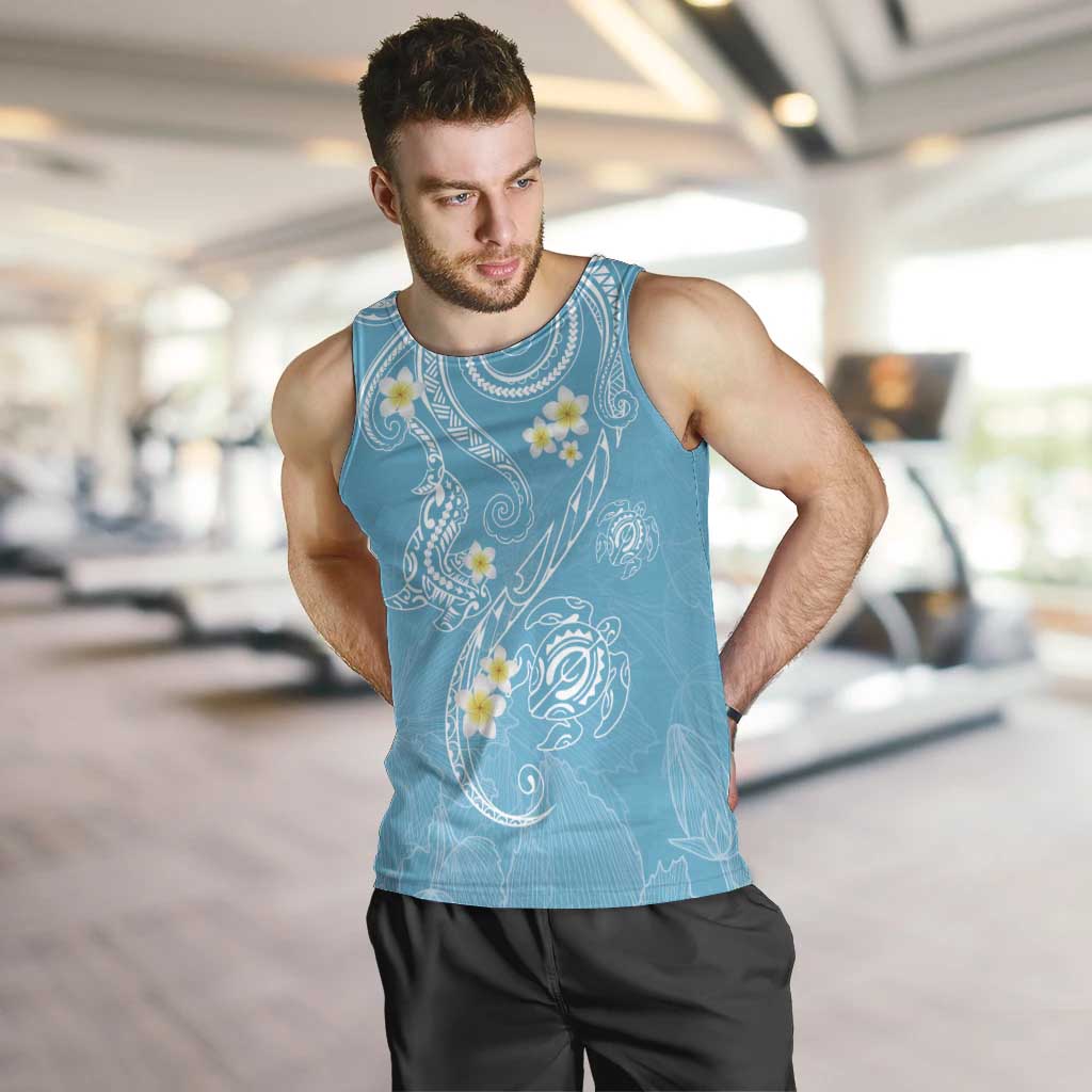 Polynesia Tribal Men Tank Top Turquoise Plumeria Tentacles LT7 Turquoise - Polynesian Pride