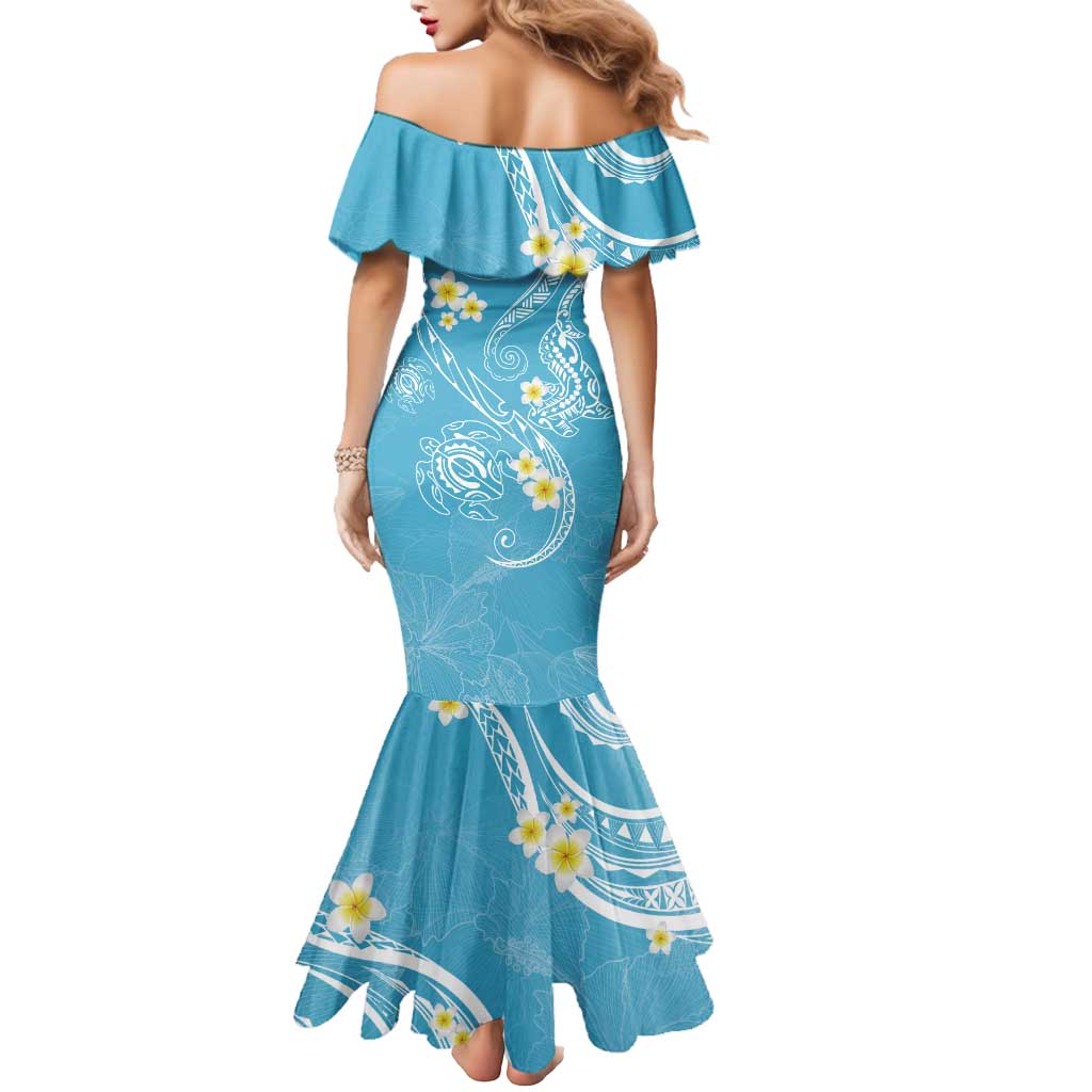 Polynesia Tribal Mermaid Dress Turquoise Plumeria Tentacles LT7 - Polynesian Pride