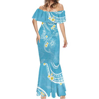 Polynesia Tribal Mermaid Dress Turquoise Plumeria Tentacles LT7 - Polynesian Pride