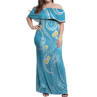 Polynesia Tribal Off Shoulder Maxi Dress Turquoise Plumeria Tentacles LT7 Women Turquoise - Polynesian Pride