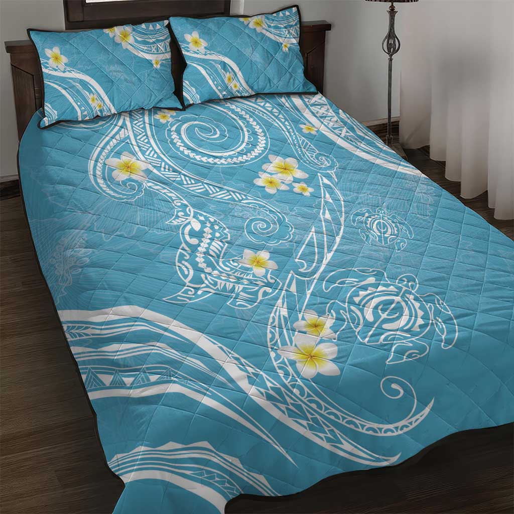 Polynesia Tribal Quilt Bed Set Turquoise Plumeria Tentacles LT7 Turquoise - Polynesian Pride