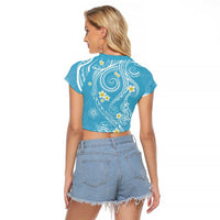 Polynesia Tribal Raglan Cropped T Shirt Turquoise Plumeria Tentacles LT7 - Polynesian Pride