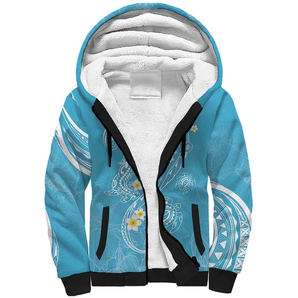Polynesia Tribal Sherpa Hoodie Turquoise Plumeria Tentacles LT7 Unisex Turquoise - Polynesian Pride