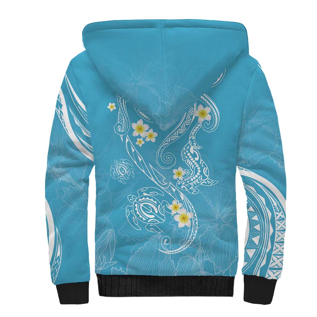 Polynesia Tribal Sherpa Hoodie Turquoise Plumeria Tentacles LT7 - Polynesian Pride