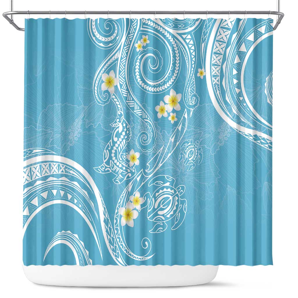 Polynesia Tribal Shower Curtain Turquoise Plumeria Tentacles LT7 Turquoise - Polynesian Pride