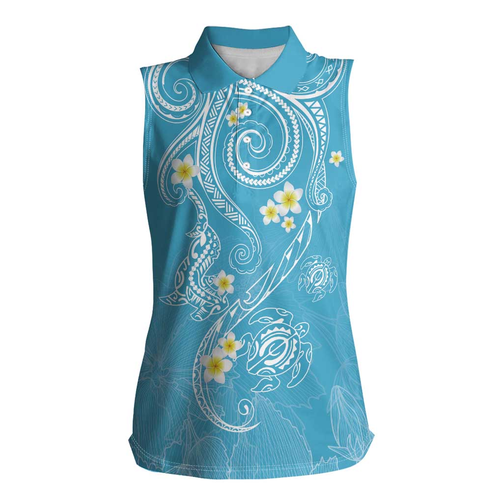 Polynesia Tribal Women Sleeveless Polo Shirt Turquoise Plumeria Tentacles LT7 Female Turquoise - Polynesian Pride