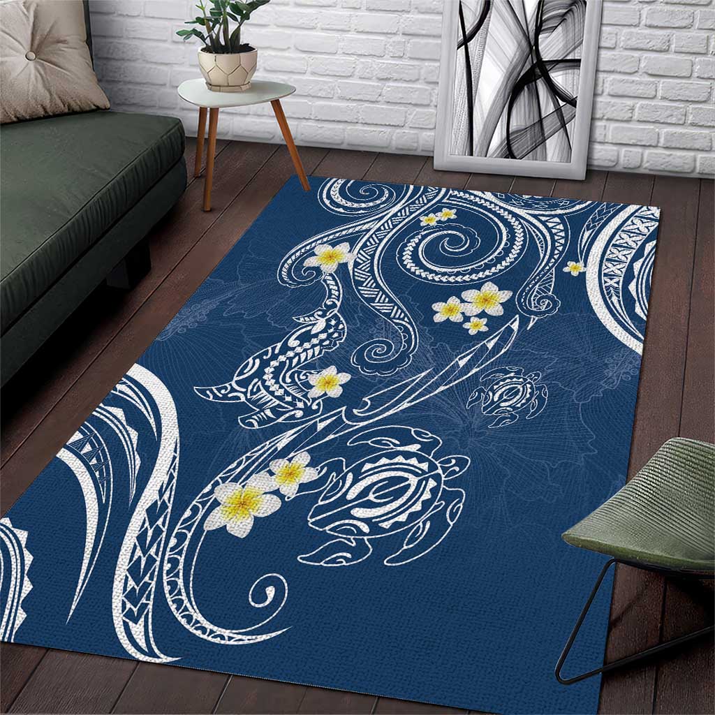 Polynesia Tribal Area Rug Deep Blue Plumeria Tentacles LT7 Blue - Polynesian Pride