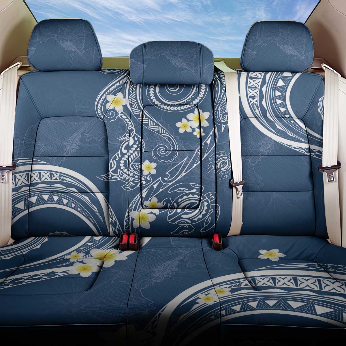 Polynesia Tribal Back Car Seat Cover Deep Blue Plumeria Tentacles LT7 One Size Blue - Polynesian Pride