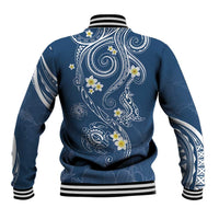 Polynesia Tribal Baseball Jacket Deep Blue Plumeria Tentacles