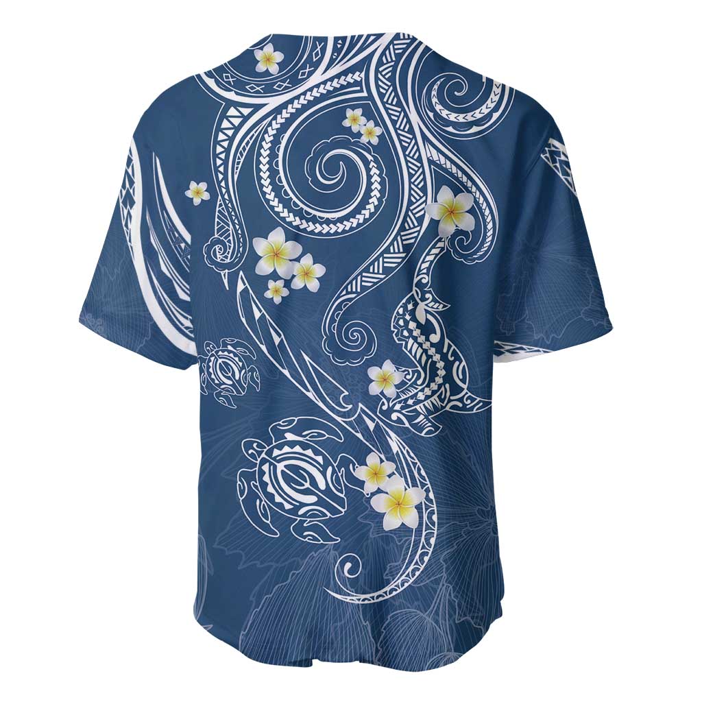 Polynesia Tribal Baseball Jersey Deep Blue Plumeria Tentacles LT7 - Polynesian Pride